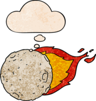 cartoon meteorite with thought bubble in grunge texture style png