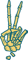 iconic tattoo style image of a skeleton giving a peace sign png