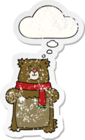 cartoon bear with thought bubble as a distressed worn sticker png