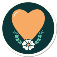 sticker of tattoo in traditional style of a heart and flower png