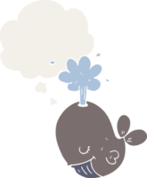 dessin animé jaillissant baleine avec pensée bulle dans rétro style png