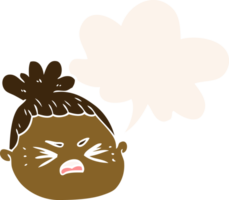 desenho animado fêmea face com discurso bolha dentro retro estilo png