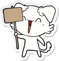 sticker of a happy little cartoon dog holding sign png