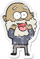 distressed sticker of a cartoon crazy happy man with beard gasping png