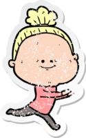 distressed sticker of a cartoon happy old woman png