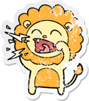 bedrövad klistermärke av ett tecknat rytande lejon png