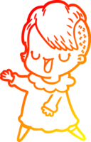 warm gradient line drawing of a cute cartoon girl with hipster haircut png