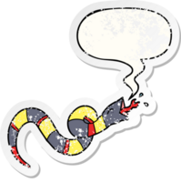 dibujos animados silbido serpiente con habla burbuja afligido afligido antiguo pegatina png