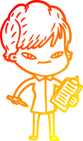 warm gradient line drawing of a cartoon happy woman png