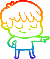 rainbow gradient line drawing of a cartoon happy boy png