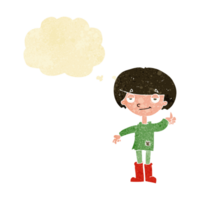 tekenfilm jongen in arm kleding geven duimen omhoog symbool met gedachte bubbel png