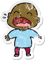 distressed sticker of a cartoon shouting bald man png