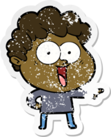 distressed sticker of a cartoon happy man png