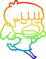 rainbow gradient line drawing of a cartoon woman talking loudly png