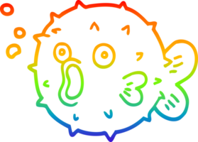 rainbow gradient line drawing of a cartoon blow fish png