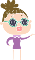 flat color style cartoon woman wearing sunglasses png