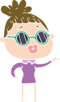 mujer de dibujos animados de estilo de color plano con gafas de sol png