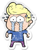 distressed sticker of a cartoon crying man png