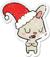 verontruste sticker van een cartoonkonijn met een kerstmuts png