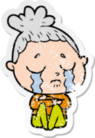 distressed sticker of a cartoon crying woman hugged up png