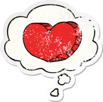 cartoon love heart with thought bubble as a distressed worn sticker png