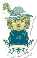 sticker of a half orc bard with natural 20 dice roll png