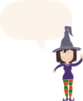 cartoon witch with speech bubble in retro style png