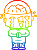 rainbow gradient line drawing of a cartoon crying robot png