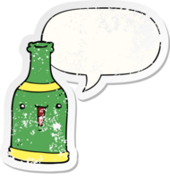 desenho animado Cerveja garrafa com discurso bolha angustiado angustiado velho adesivo png