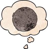 cartoon moon with thought bubble in grunge texture style png