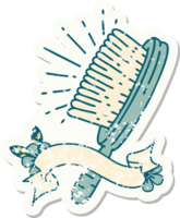 worn old sticker of a tattoo style hairbrush png