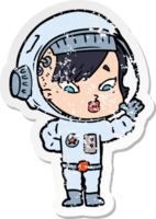 distressed sticker of a cartoon astronaut woman png