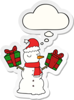 cartoon snowman with thought bubble as a printed sticker png