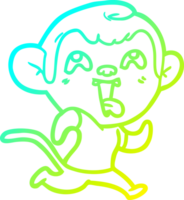 cold gradient line drawing of a crazy cartoon monkey jogging png