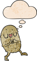 cartoon happy potato with thought bubble in grunge texture style png