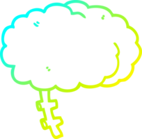 cold gradient line drawing of a cartoon brain png