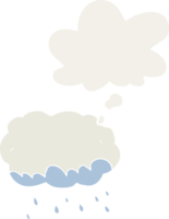 dessin animé pluie nuage avec pensée bulle dans rétro style png
