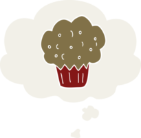 tekenfilm muffin met gedachte bubbel in retro stijl png