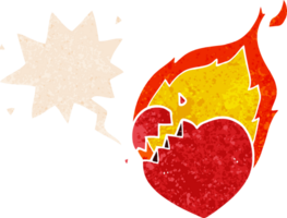 tecknad serie flammande hjärta med Tal bubbla i grunge bedrövad retro texturerad stil png