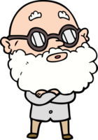 homme curieux de dessin animé avec barbe et lunettes png