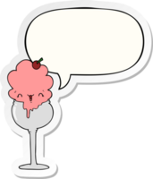 cute cartoon ice cream desert with speech bubble sticker png