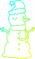 cold gradient line drawing of a cartoon snowman png