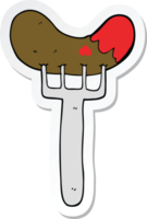 sticker van een cartoonworst op vork png