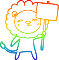 rainbow gradient line drawing of a cartoon lion with protest sign png