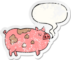 cartoon pig with speech bubble distressed distressed old sticker png