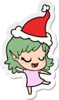 happy hand drawn sticker cartoon of a elf girl wearing santa hat png