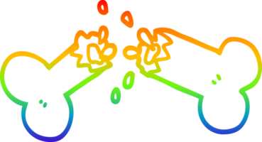 rainbow gradient line drawing of a cartoon snapped bone png