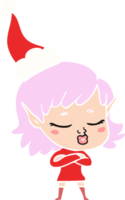 pretty hand drawn flat color illustration of a elf girl wearing santa hat png