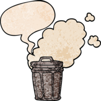 cartoon stinky garbage can with speech bubble in retro texture style png