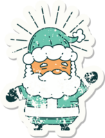 worn old sticker of a tattoo style santa claus christmas character png